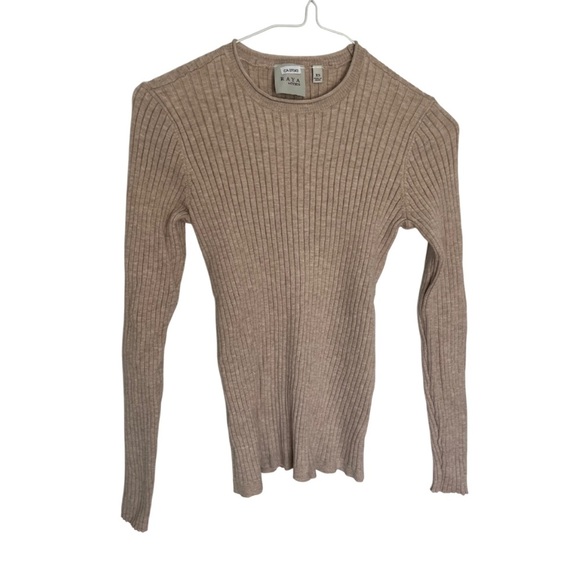 Beige Ribbed Knit Long-sleeve in Oatmeal Beige - Picture 1 of 10